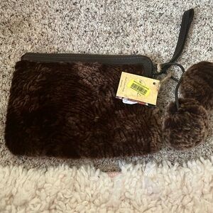 NWT Patricia Nash brown furry wristlet